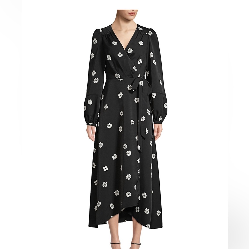 Kate Spade black floral clover print wrap dress size 12